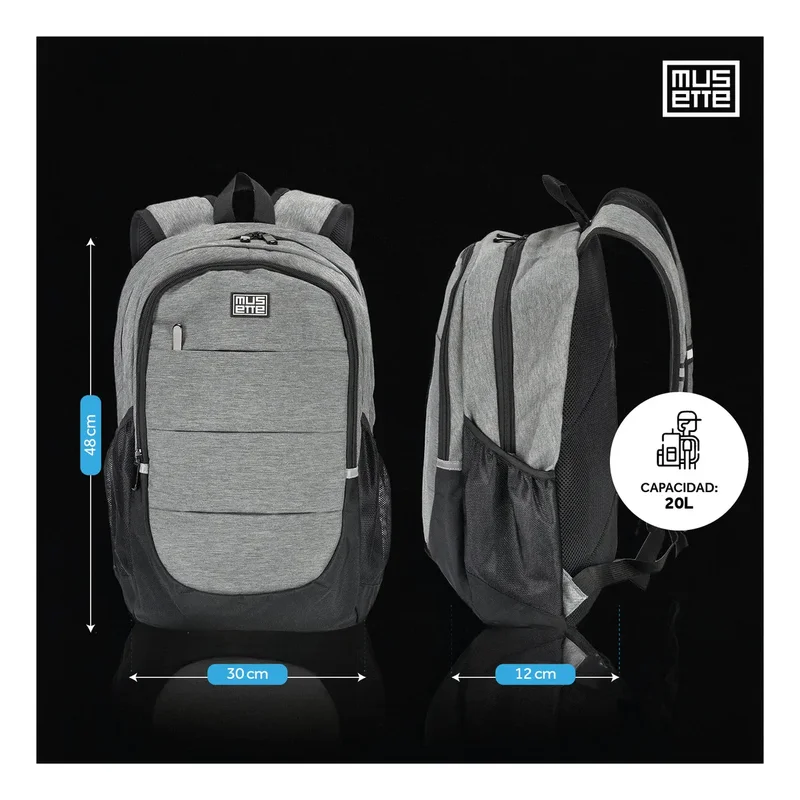 Mochila Porta Notebook 15.6 Urban Oxford Impermeable Viaje Musette Gris 20L - Stock disponible - Equipajes y Bolsos