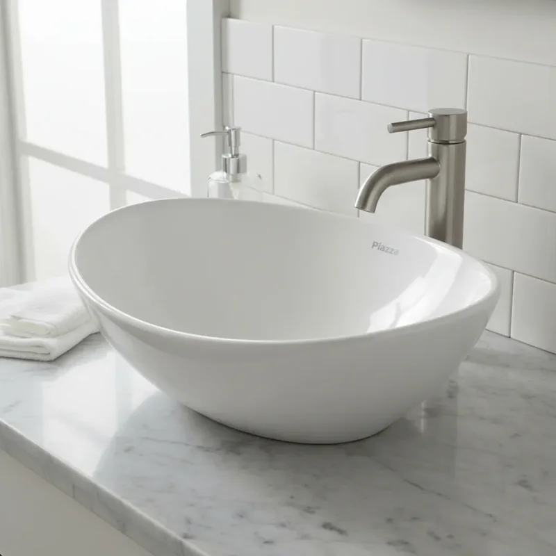 Bacha de Apoyo Piazza A082 - 410 x 330 x 145mm - Lavamanos Ovalada de Porcelana - Stock disponible - Casa y Jardín