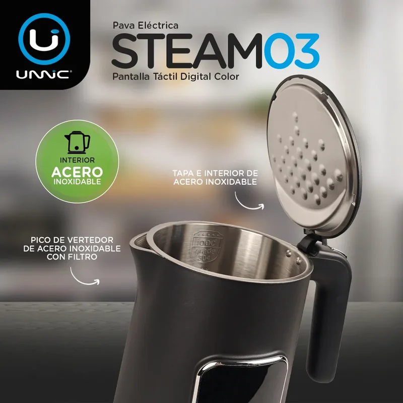 Pava Eléctrica Unnic Pantalla Digital Táctil Acero Inoxidable 1.7 L Temperatura Prestablecidas Ideal Para Mate Café Te Color Blanco - Stock disponible - Electrodomésticos
