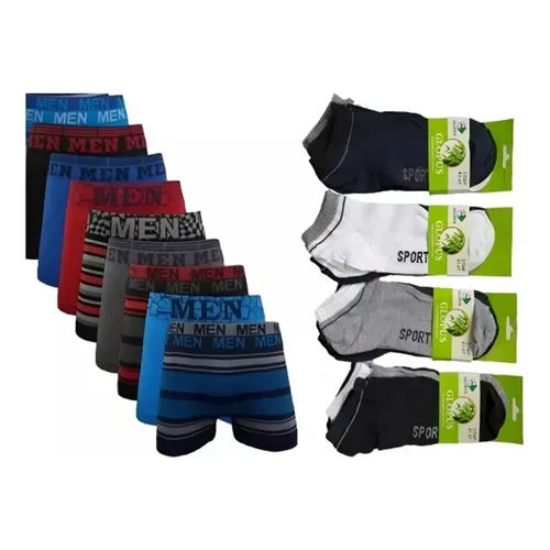 Combo Hombre 6 Boxer + 12 Pares De Medias Soquetes - Stock disponible