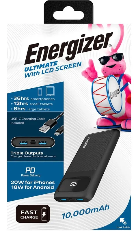 Usb Power Bank Energizer Cargador Portatil Ultimate Powerbank 10000mah Con Visor Lcd Color Negro - Stock disponible - Electrónica