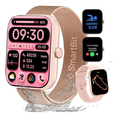 Reloj Inteligente Mujer Sumergible Smartbit Moove Rosa Gps Satelital 5 ATM Pantalla AMOLED 7 dias de bateria Mensajes Llamadas Deportes Natacion Malla Extra - Stock disponible - Electrónica
