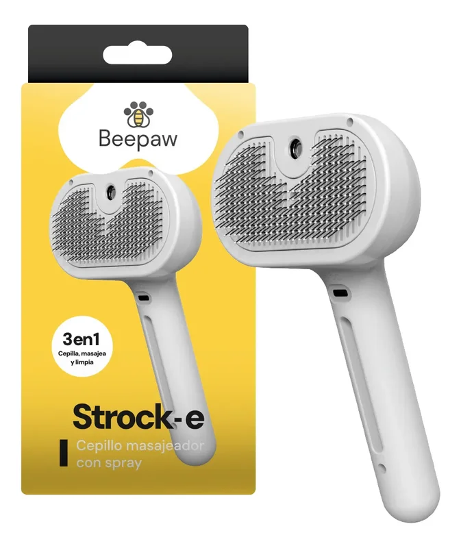Cepillo Vapor Mascotas Beepaw STROCK-E Cardina Metal Premium Blanco Quita Pelos con Spray