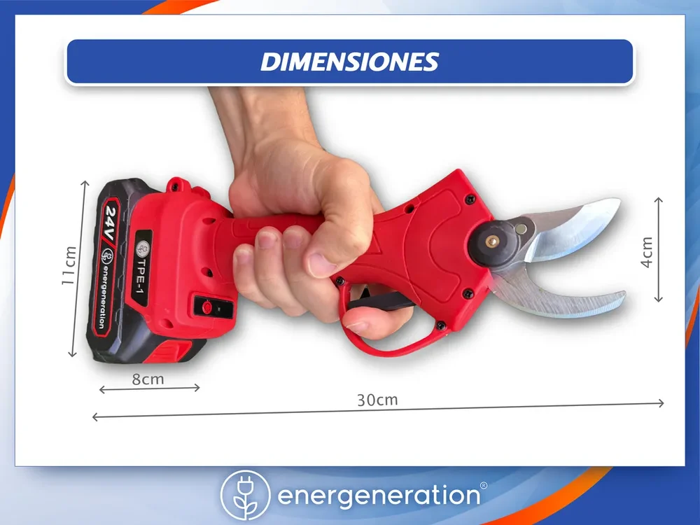 Tijera De Poda Eléctrica Bateria Energeneration Tpe-1 Ø30mm Color Rojo - Stock disponible - Electrónica