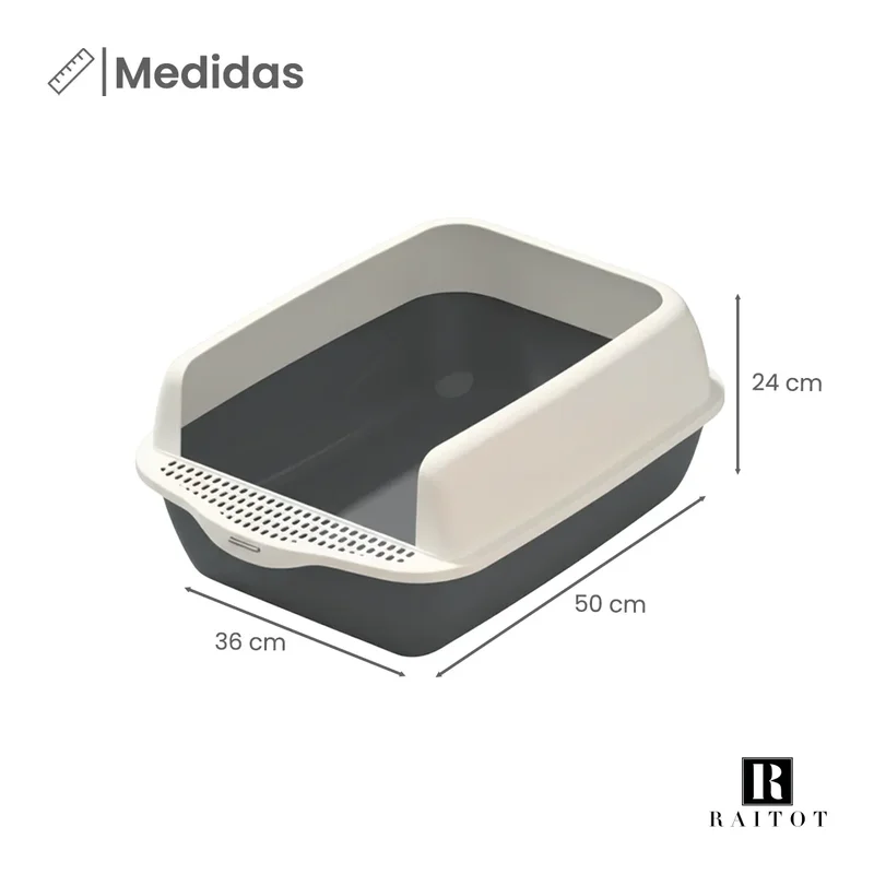 Caja Sanitaria Litera Gato Semi Cerrada Raitot Gris Anti Salpicaduras Arenal Higiénico - Mascotas