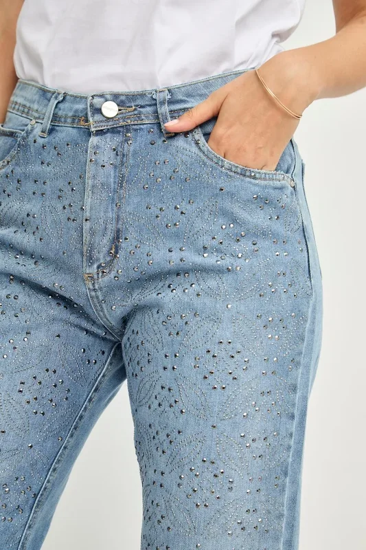 Largo Jean Straight Con Brillos De Mujer Baby Flowers Uniongood - Stock disponible - Ropas y Calzados
