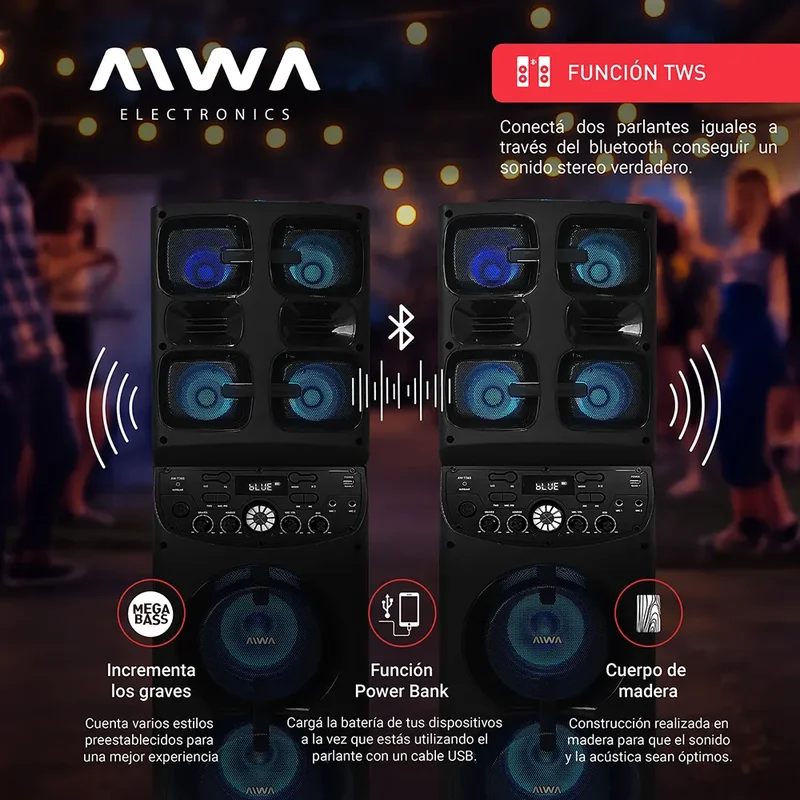 Parlante Bluetooth Aiwa Bola De Luz Y Efectos 13000 Pmpo Tws - Stock disponible - Electrónica