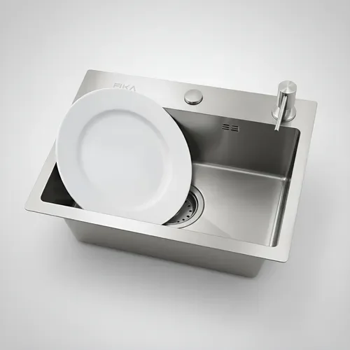Bacha De Cocina Moderna Lavadero Pileta Simple Rectangular Fika Con Dispenser 52x32x16cm Plateada - Stock disponible
