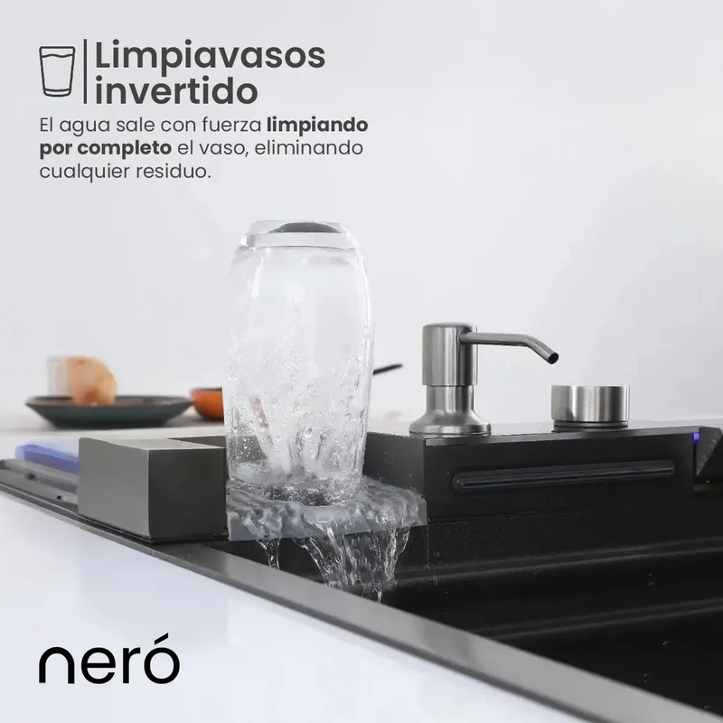 Bacha cocina inteligente multifuncion griferia digital Led Neró Cervina-8450 color negro - Stock disponible - Casa y Jardín