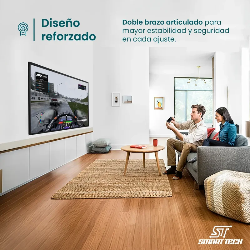 Soporte Led Tv Lcd Smart Tech MF700DL Articulado Doble Brazo Reforzado 32 40 42 43 46 47 49 50 52 55 60 65 75 Pulgadas Color Negro - Stock disponible - Electrónica