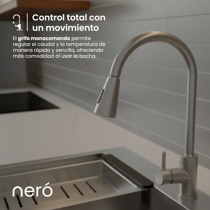 Bacha Pileta Cocina Mesada Simple Grifería Monocomando Acero Color Gris Aira-7045 Neró - Stock disponible - Casa y Jardín