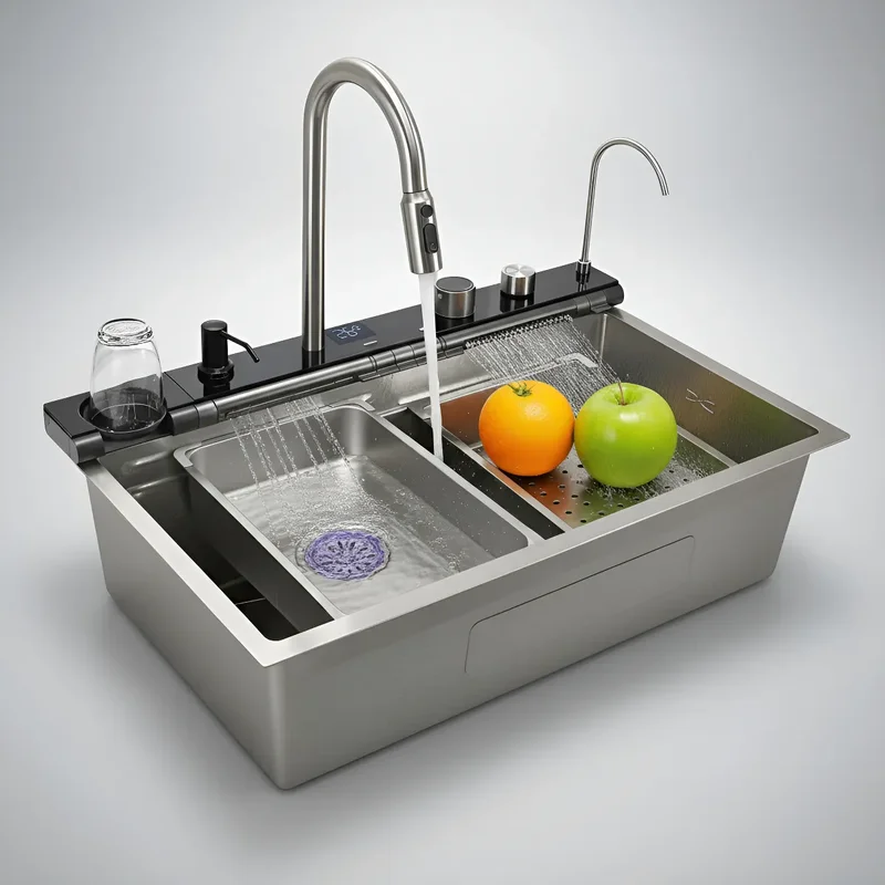 Bacha De Cocina Moderna Fika Inteligente Smart Multifunción Digital Led 75x45x22cm Plateada - Stock disponible - Casa y Jardín