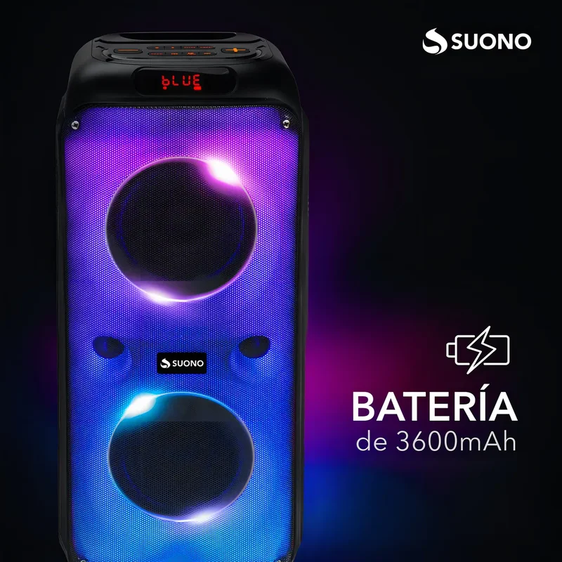 Parlante Suono 2 Woofers 6.5'' Luces Led Tws Rgb Bluetooth con Cable USB-C Color Negro - Stock disponible - Electrónica